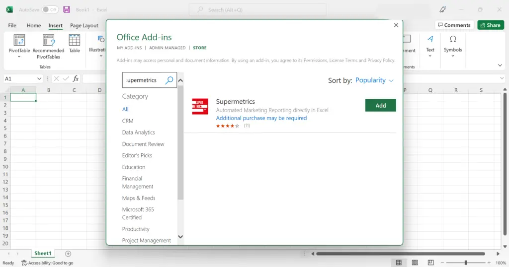 Verbinden von Supermetrics mit Ihrem Excel-Account (2)